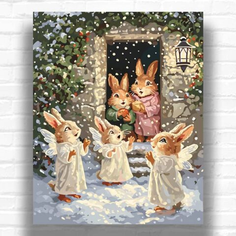 Christmas Angels Bunnies - Paint by Number Kit