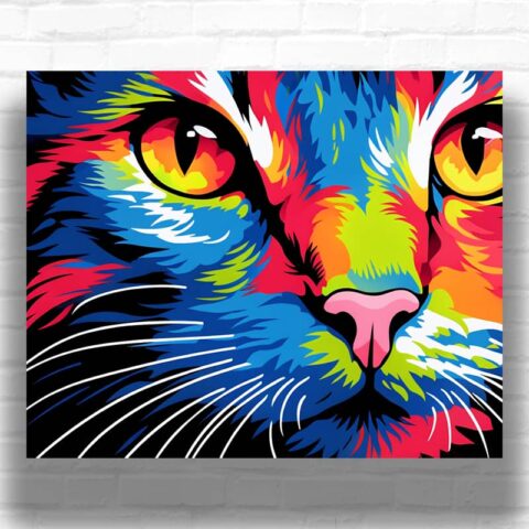 Colorful Cat Paint by Number - Bright Pop Art Animal Portrait