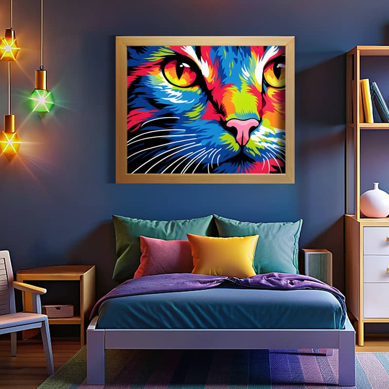 Colorful Cat Paint by Number Kit - Bright Pop Art Animal Portrait