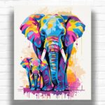 Colorful Elephants Mom and Baby - Paint by Numbers Elephant