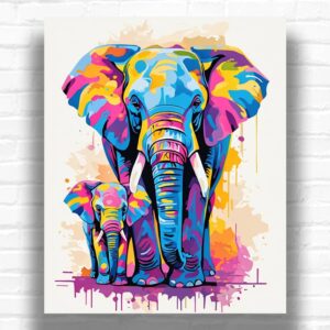 Colorful Elephants Mom and Baby - Paint by Numbers Elephant