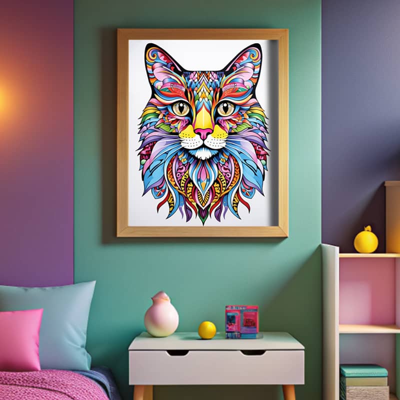Colorful Zentangle Cat Paint by Number - Boho Cat Art