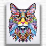 Colorful Zentangle Cat Paint by Number Kits - Boho Cat Art