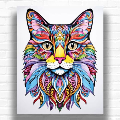 Colorful Zentangle Cat Paint by Number Kits - Boho Cat Art