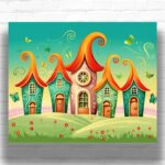 Dream House Paint by Numbers Kit - Whimsical Cartoon Art
