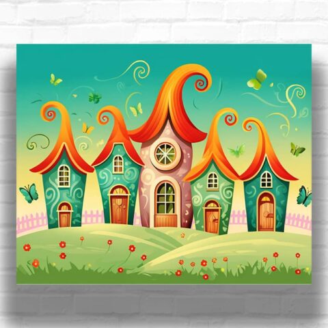 Dream House Paint by Numbers Kit - Whimsical Cartoon Art