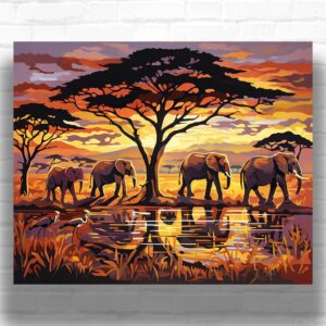 Elephant Family at Sunset - Elephant Paint by Number