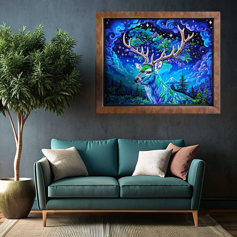 Fairy Deer on Blue Tree Paint by Number - Fantasy Surrealism Art