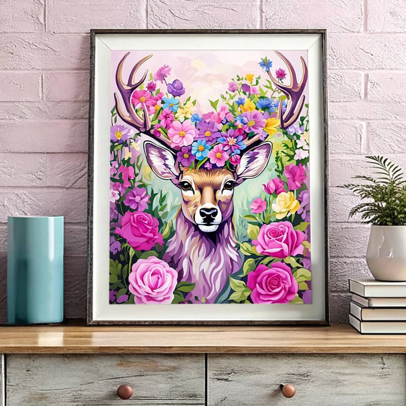 Fairy Forest Deer Paint by Number – Fantasy Floral Deer Head Art