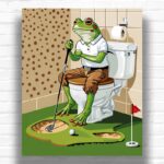 Frog Golf in Toilet Paint by Numbers - Funny Cartoon Wall Art