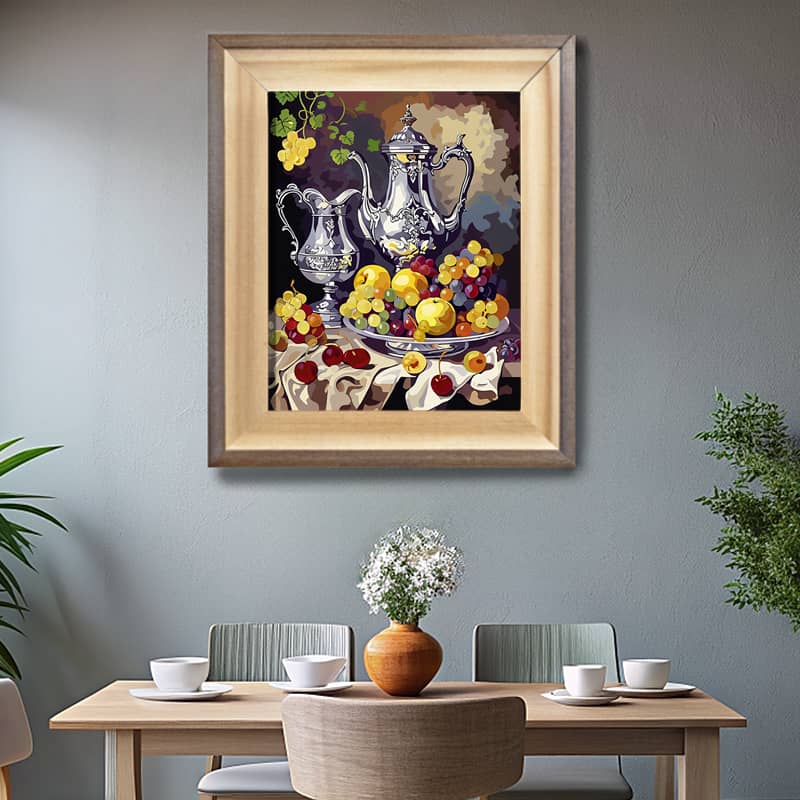 Fruits and Wine in Antique Vases Paint by Number - A Vintage Still Life