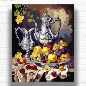 Fruits and Wine in Antique Vases Paint by Numbers - A Vintage Still Life