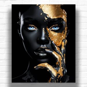 Gold and Black African American Woman - Paint by Number Black and White