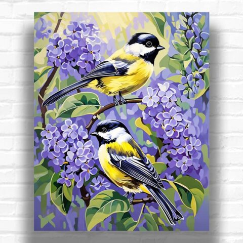 Great Tit on Blue Lilac Tree - Paint By Numbers