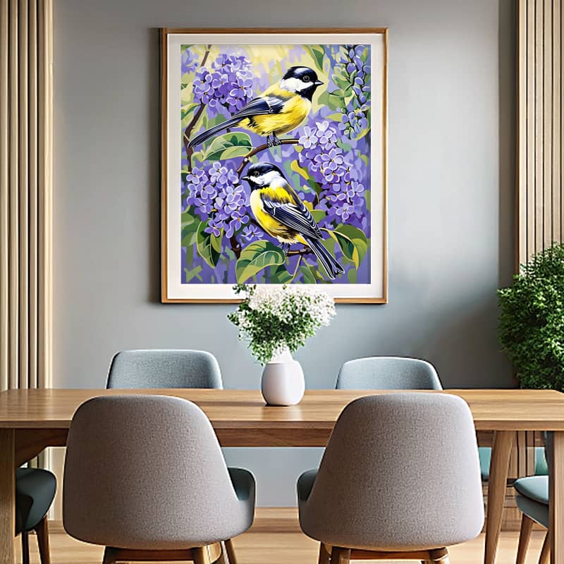 Great Tit on Blue Lilac Tree - Paint by Numbers Kit