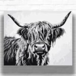 Highland Cow - Black and White Paint by Number