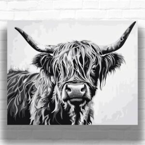 Highland Cow - Black and White Paint by Number