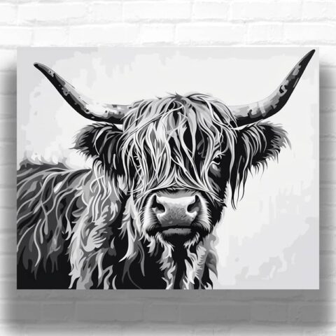 Highland Cow - Black and White Paint by Number
