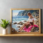Lady on the Rocky Coast near Sea - Paint by Number Kit