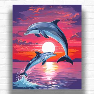 Pink Sky Dolphins - Paint by Numbers Dolphin
