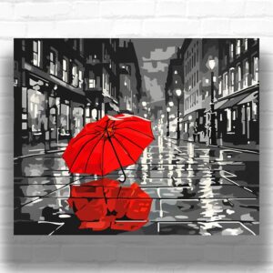 Red Umbrella - Black and White Paint by Numbers for Adults