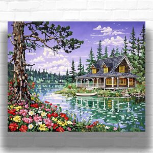 Small House in Forest Lake - Landscape Paint by Numbers Kit