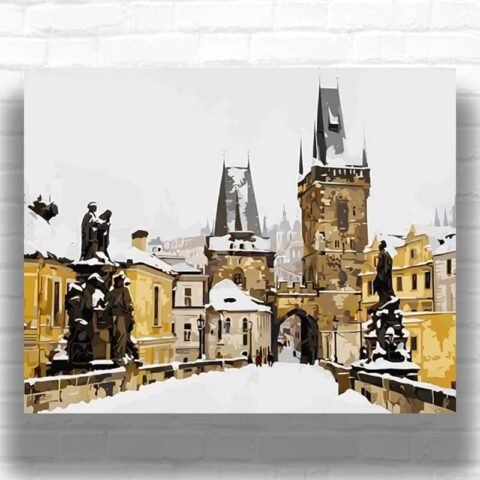 Snow Covered Charles Bridge in Prague - City Paint by Numbers