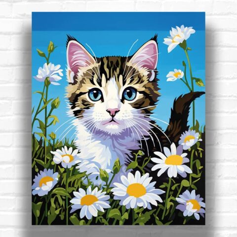 Sweet Kitty in Flowers - Paint by Number