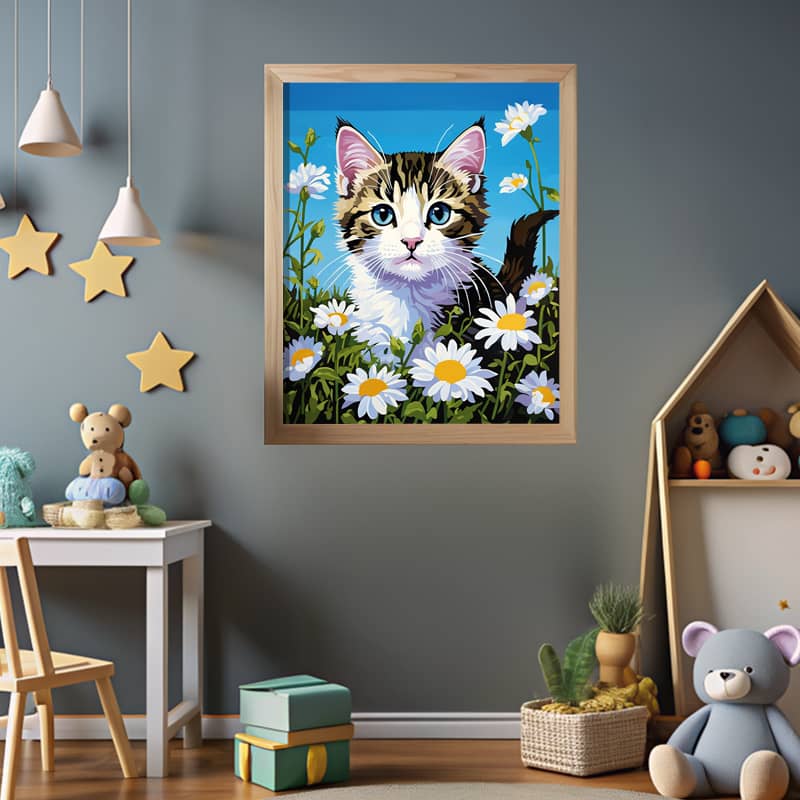 Sweet Kitty in Flowers Paint by Number – Cute Cat & Daisies Canvas