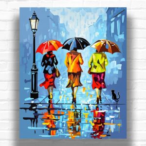 Three Old Ladies with Umbrellas - Paint by Number Kit