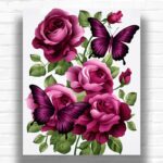 Wine Roses and Butterflies Paint by Numbers - Butterfly Flowers Art