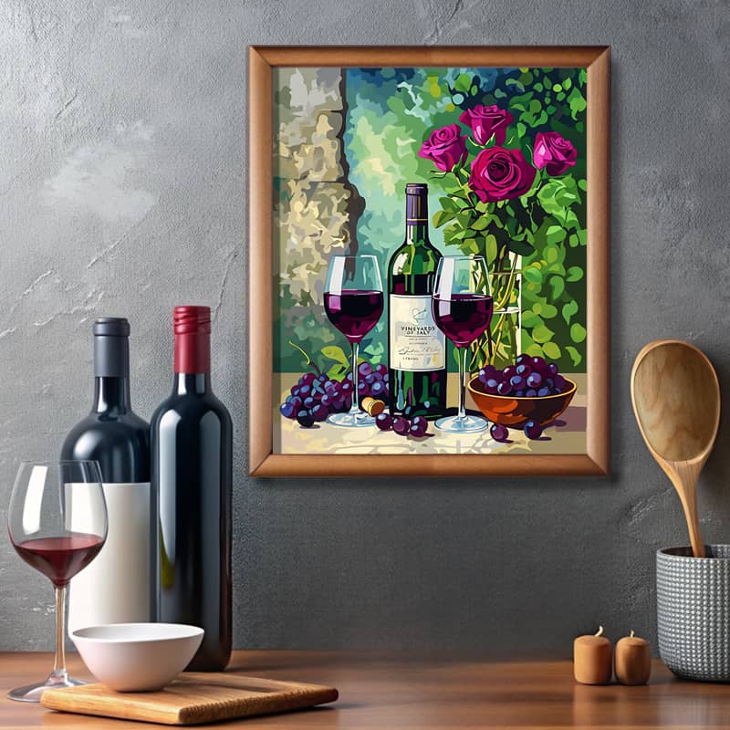Wine Tasting Paint by Number – Still Life Wine Art with Roses