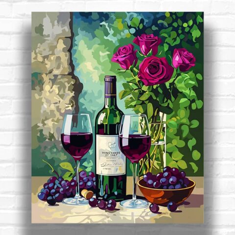 Wine Tasting Paint by Numbers – Still Life Wine Art with Roses