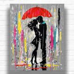 Abstract Figures under a Red Umbrella - Abstract Paint by Numbers