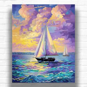 Blue Boat in the Ocean - Paint by Numbers Sailboat