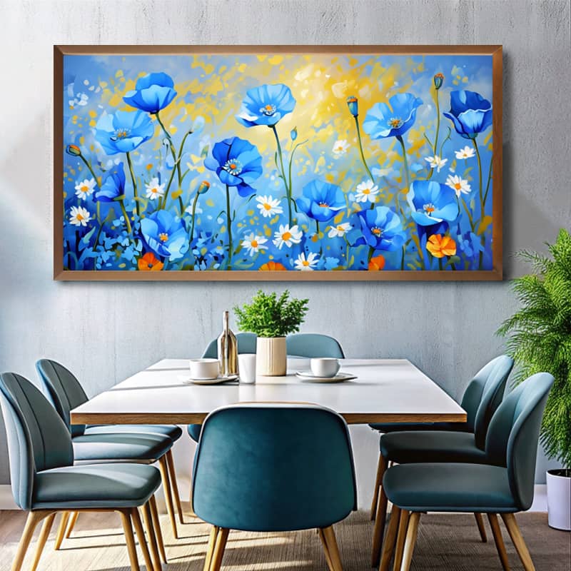 Blue Poppies Painting Paint by Number – Large Floral Canvas