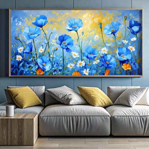 Blue Poppies Painting Paint by Numbers – Large Floral Canvas