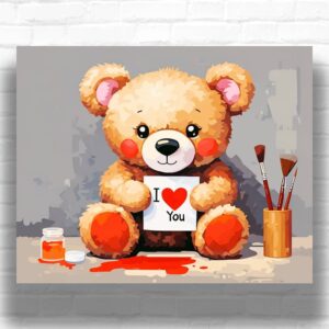 Cute Teddy Bear I Love You Paint by Number – Cartoon Artwork