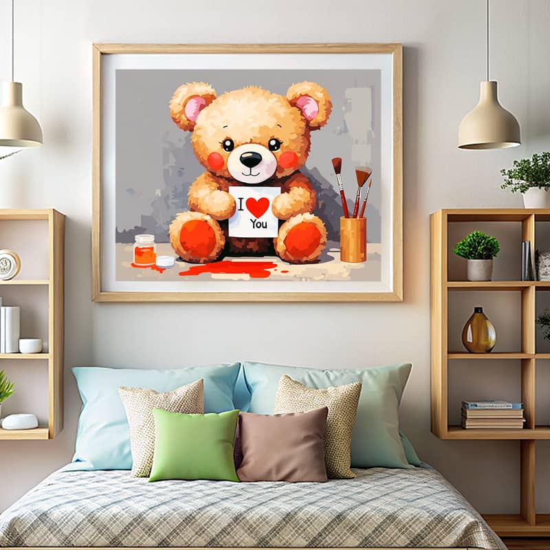 Cute Teddy Bear I Love You Paint by Numbers – Cartoon Artwork