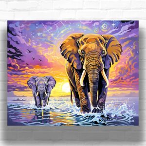 Elephants in Fantasy Landscape - Elephant Paint by Number Kits