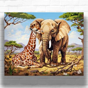 Faithful Friends Elephant Giraffe - Animals Paint by Numbers