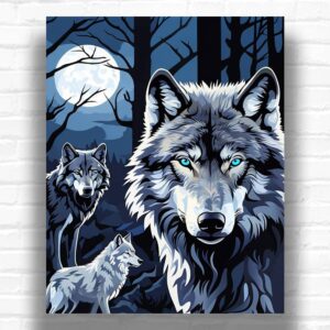 Flock of Wolves under Moon - Paint by Numbers Wolves