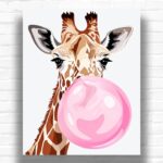 Funny Animals Giraffe with Pink Gum - Easy Paint by Numbers