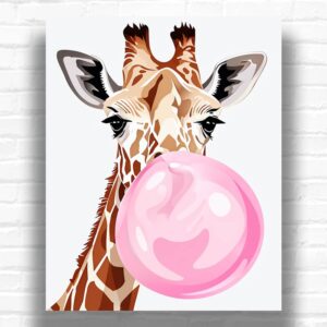 Funny Animals Giraffe with Pink Gum - Easy Paint by Numbers