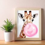 Funny Animals Giraffe with Pink Gum - Paint by Numbers Kit
