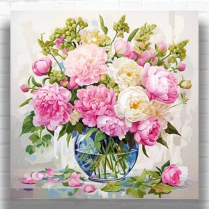 Gentle Floral Still Life Paint By Numbers – Square Canvas Peony Wall Art