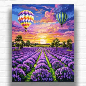 Hot Air Balloons Flight Over a Lavender Field - Paint by Numbers