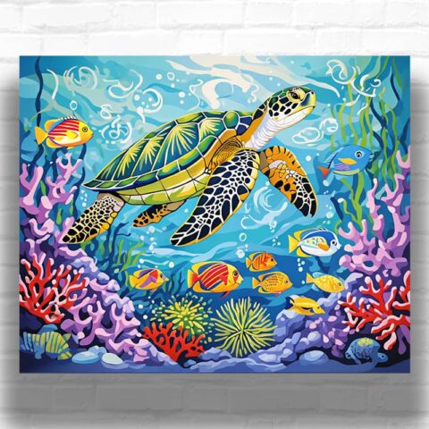 Sea Turtle and Fish - Turtle Paint by Numbers