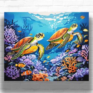 Sea Turtles on Coral Reef - Paint by Numbers Sea Turtle