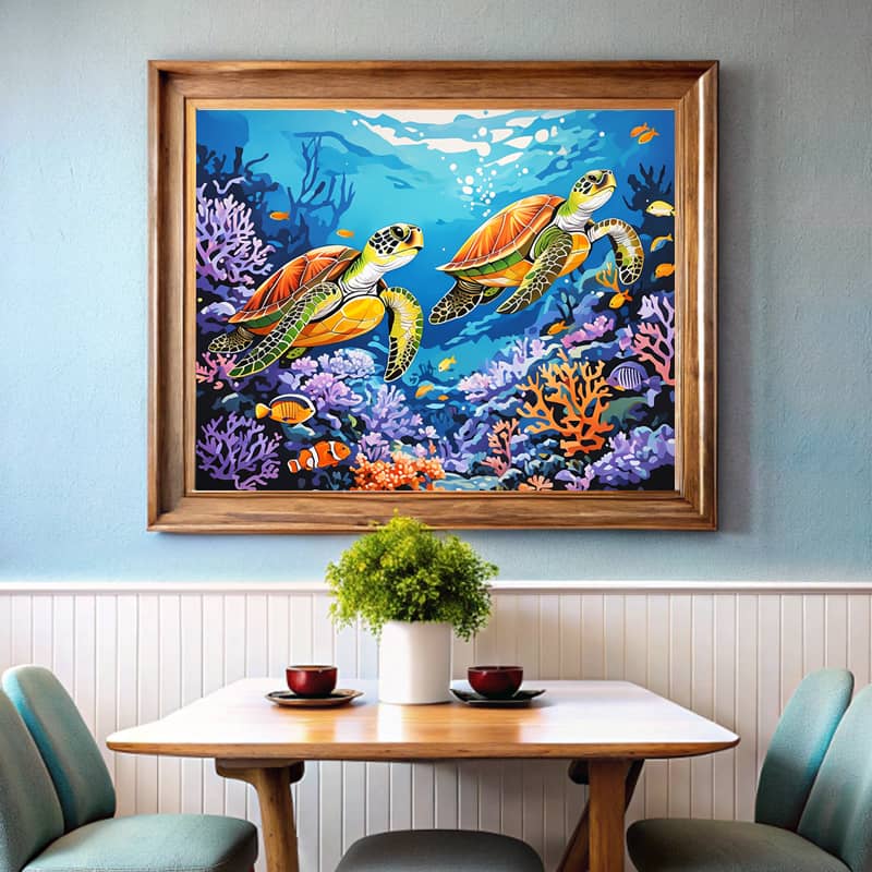 Sea Turtles on Coral Reef  - Paint by Numbers
